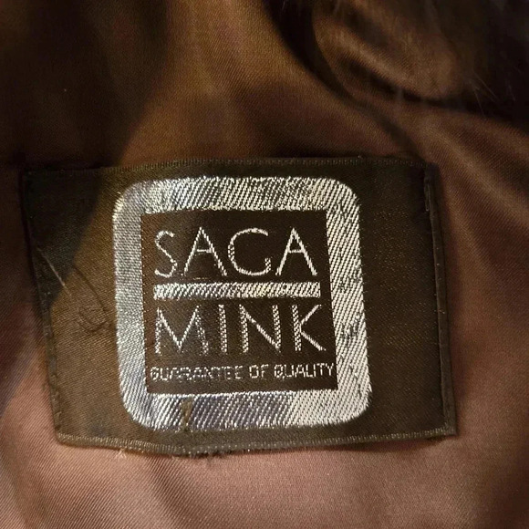 VTG Saga Tuxedo Mink Fur Full Length Coat With Fox Collar Trim Brown Medium - Picture 10 of 13